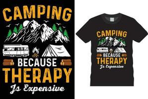 camping T-shirt conception vecteur graphique illustration. camping car thérapie est cher, camping T-shirt conception, t chemise conception vecteur, vêtements, aventure, montagne, Extérieur typographie camping citation