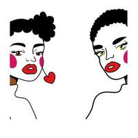 afro filles couple mode pop art style de ligne vecteur