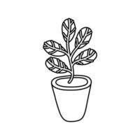 plante d'intérieur dans l'icône de style de ligne de pot en céramique vecteur