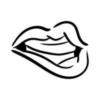 bouche et dents sexi avec icône de style de ligne pop art langue vecteur
