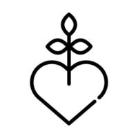 symbole d'amour de coeur avec l'icône de style de ligne de plante vecteur