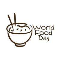 lettrage de célébration de la journée mondiale de l'alimentation avec style de ligne de plat de riz vecteur