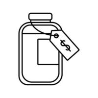 Flacon de médicaments avec icône de style de ligne d'étiquette de prix vecteur