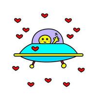 coloré vecteur dessin avec un extraterrestre sur une en volant soucoupe dans espace