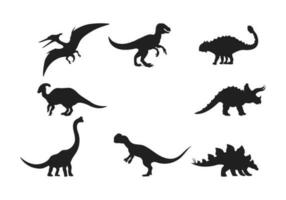 dinosaure et jurassique dino monstre Icônes. vecteur silhouettes de tricératops ou t-rex, brontosaure ou ptérodactyle et stégosaure, ptéranodon ou ceratosaurus et reptile parasaurolophus