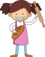 petit boulanger tenant le personnage de dessin animé de trucs de cuisson isolé vecteur