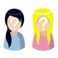 femme avec question marquer. inconnue personne. social réseau avatar. mignonne personnage. Jeune blond fille. plat dessin animé illustration vecteur