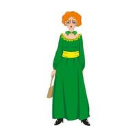 magnifique femme avec rouge cheveux et vert robe. vecteur illustration.