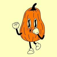 citrouille 30s dessin animé mascotte personnage 40 ans, 50 ans, Années 60 vieux animation style. dessin animé de bonne humeur Halloween mascotte vecteur