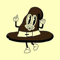 sorcier chapeau 30s dessin animé mascotte personnage 40 ans, 50 ans, Années 60 vieux animation style. dessin animé de bonne humeur Halloween mascotte vecteur