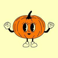 citrouille 30s dessin animé mascotte personnage 40 ans, 50 ans, Années 60 vieux animation style. dessin animé de bonne humeur Halloween mascotte vecteur