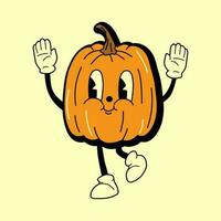 citrouille 30s dessin animé mascotte personnage 40 ans, 50 ans, Années 60 vieux animation style. dessin animé de bonne humeur Halloween mascotte vecteur