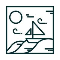 bateau de paysage dans le style d'icône de ligne de dessin animé soleil vent mer vecteur