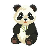 mignonne Panda ours en mangeant bambou feuilles. vecteur illustration isolé sur blanche. plat dessin animé style.