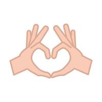 langue des signes mains geste coeur amour ligne et icône de remplissage vecteur