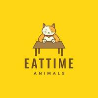 animal animaux domestiques chat chaton graisse manger table mascotte dessin animé mignonne logo conception vecteur