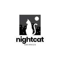 animal animaux domestiques chat nuit lune ville bâtiment logo conception vecteur