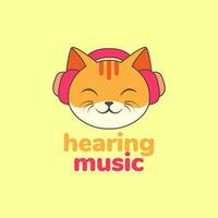 animal animaux domestiques chat chaton audition la musique casque de musique mascotte dessin animé logo conception vecteur