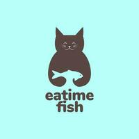 animal animaux domestiques chat capture poisson manger mascotte plat Facile logo conception vecteur