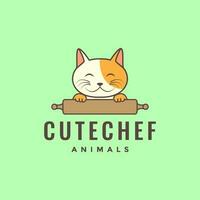 animal animaux domestiques chat avec pâte rouleau cuisine mascotte mignonne logo conception vecteur