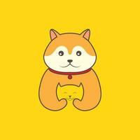 animal animaux domestiques chien akita inu avec chat ami mascotte dessin animé mignonne logo conception vecteur