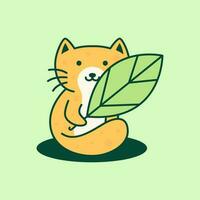 chat chaton animaux domestiques mignonne en jouant feuille plante mascotte dessin animé logo vecteur icône illustration