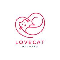 chat chaton animaux domestiques l'amour cœur lignes minimaliste moderne mascotte logo vecteur icône illustration