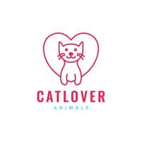 chaton chats animaux domestiques l'amour cœur l'amour se soucier ligne art minimal moderne mascotte logo vecteur icône illustration