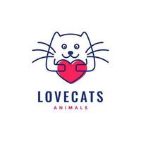 chat chaton étreinte l'amour cœur ligne art abstrait mascotte dessin animé logo icône vecteur illustration