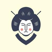 Japon femmes beauté culture traditionnel cheveux mascotte ancien logo vecteur icône illustration