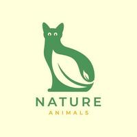 chat animaux domestiques feuille feuilles la nature minimal moderne mascotte logo icône vecteur illustration