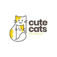 chat et chaton mère famille mignonne moderne lignes art abstrait coloré mascotte logo vecteur icône illustration