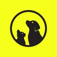 chien et chat animaux domestiques cercle silhouette moderne minimal mascotte logo vecteur icône illustration