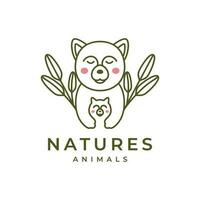 chien et chiot animaux domestiques famille mère feuilles la nature lignes minimal moderne mascotte dessin animé logo vecteur icône illustration