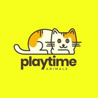 chat chaton animaux domestiques en jouant sol coloré mignonne mascotte dessin animé logo vecteur icône illustration
