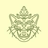 rugir tigre tête bête faune jungle feuilles la nature ancien branché mascotte logo vecteur icône illustration