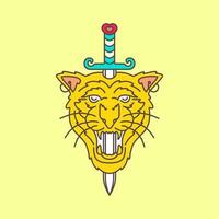 rugir tigre tête bête faune jungle épées coloré minimal ancien mascotte logo vecteur icône illustration