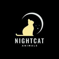 nuit chat animaux domestiques croissant lune rêver mascotte moderne logo icône vecteur illustration