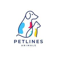 chien et chat animaux domestiques lignes art coloré abstrait moderne Facile mascotte dessin animé logo icône vecteur illustration