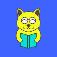 chat ou chien animaux domestiques en train de lire livre études intelligent mascotte dessin animé mignonne content coloré logo vecteur icône illustration