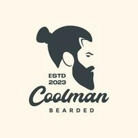 homme coiffure chignon barbu salon de coiffure mascotte ancien Facile logo icône vecteur illustration