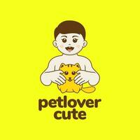 Jeune garçon enfant enfant en jouant chat content coloré mascotte moderne logo icône vecteur illustration