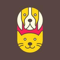 chien et chat animaux domestiques coloré moderne géométrique arrondi mascotte dessin animé logo icône vecteur illustration