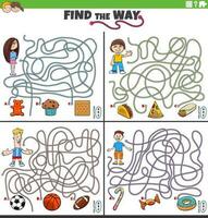 trouver le façon Labyrinthe Jeux ensemble avec dessin animé les enfants et objets vecteur