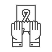 mains de la journée internationale des droits de l'homme avec le style d'icône de ligne de document de ruban de sensibilisation vecteur