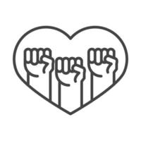 journée internationale des droits de l'homme a levé les mains dans le style d'icône de ligne de coeur vecteur