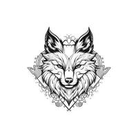 noir ligne tatouage Loup sur blanc Contexte vecteur