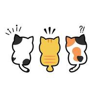 main tiré vecteur art international chat journée avec trio de mignonne chats, dessin animé style, illustration. Caractéristiques le dos de Trois adorable chats - un Orange tigré, une tricolore calicot, et une Pointé félin.