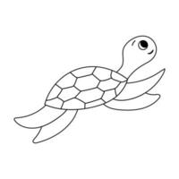isolé griffonnage mer tortue noir et blanche. contour vecteur illustration icône mer animaux. océan habitant