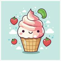 une mignonne la glace crème plat illustration, crème glacée vecteur dessin, coloré dessin animé crème glacée illustration